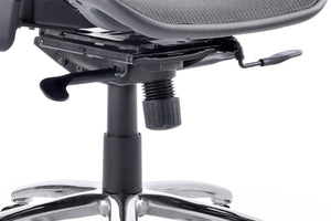 Focused view of seat adjustors of Lochie Mesh Back Office Chair with Height Adjustable Arms in Black with headrest
