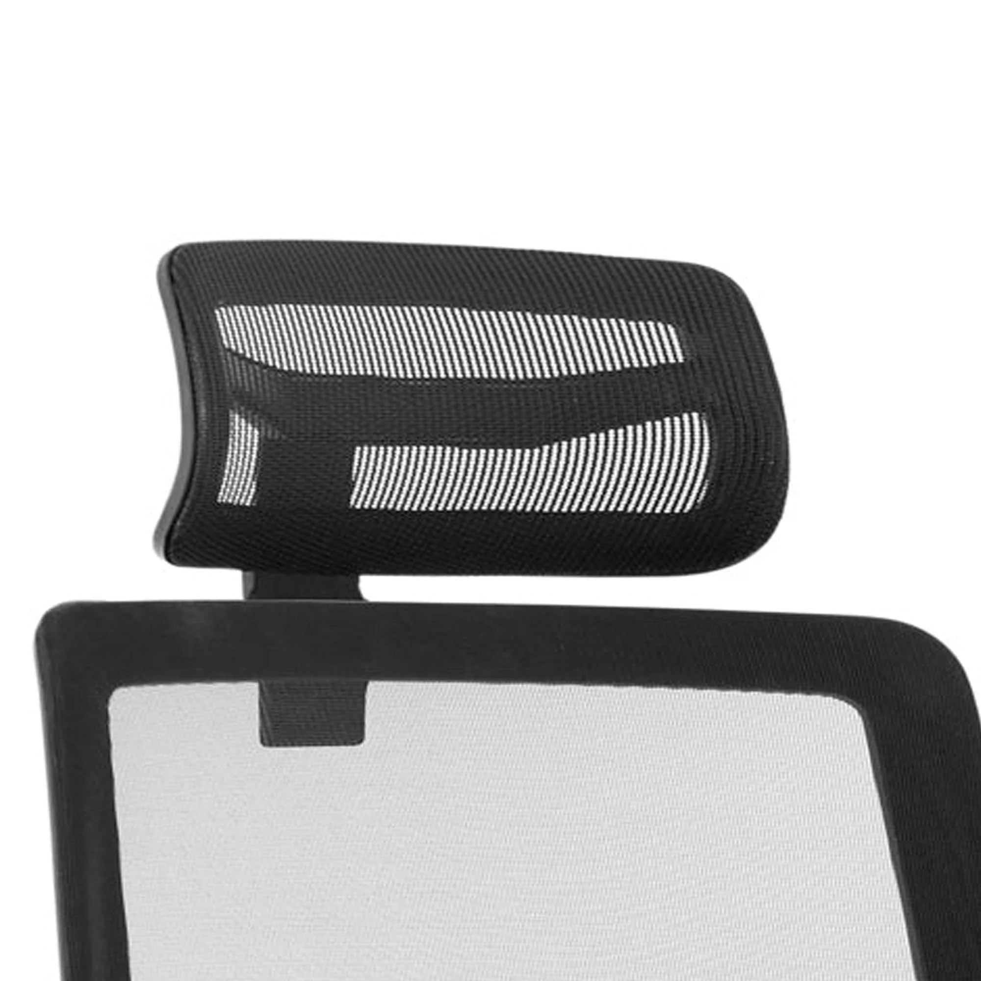 Close up view Moray High Mesh Back Office Chair with Arms and optional headrest in Black