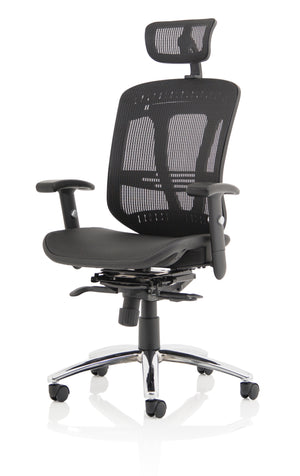 Front side view of Lochie Mesh Back Office Chair with Height Adjustable Arms in Black with headrest