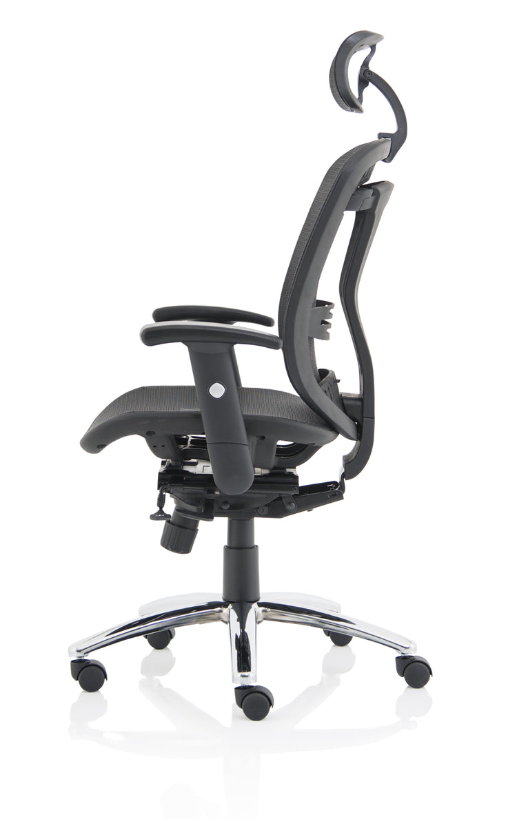 Side view of Lochie Mesh Back Office Chair with Height Adjustable Arms in Black with head rest