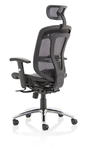 Back side view of Lochie Mesh Back Office Chair with Height Adjustable Arms in Black with headrest
