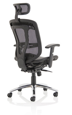 Side back view of Lochie Mesh Back Office Chair with Height Adjustable Arms in Black with head rest