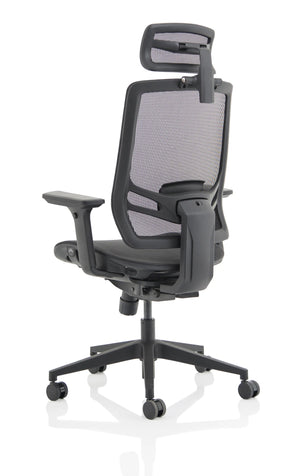 Back side view Moray High Mesh Back Office Chair with Arms and optional headrest in Black