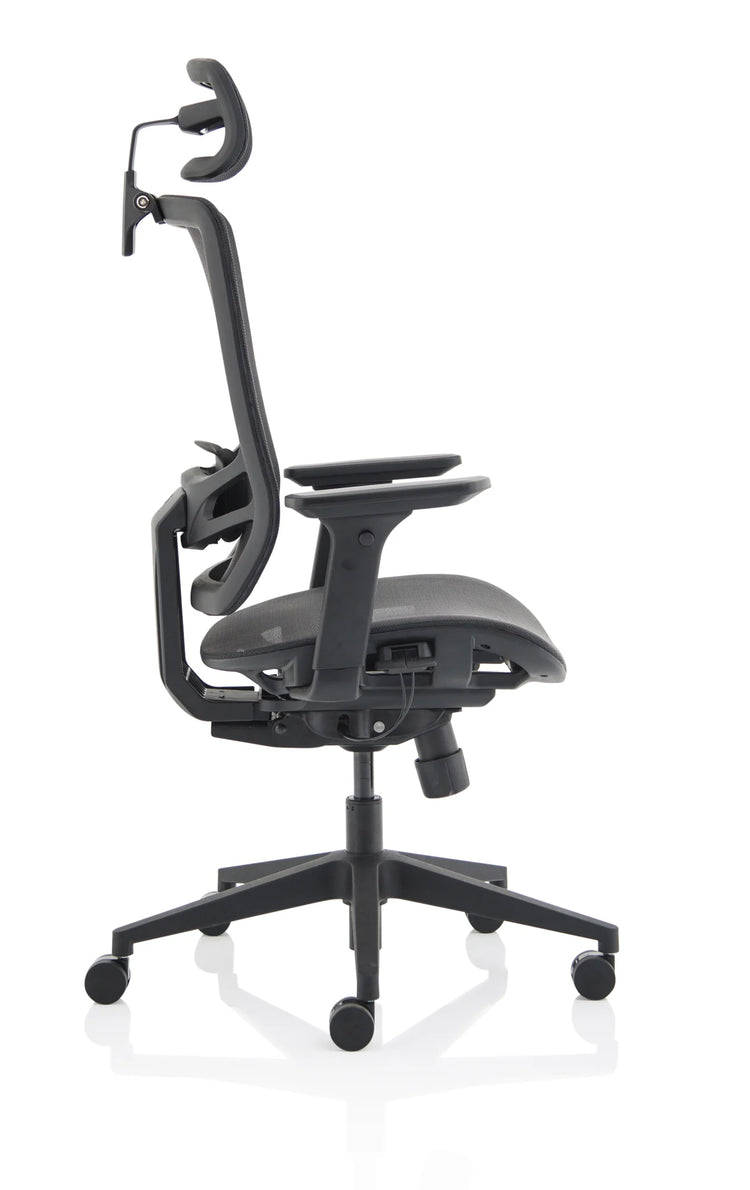 Side view Moray High Mesh Back Office Chair with Arms and optional headrest in Black