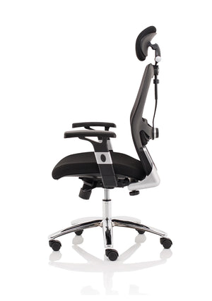 Arran High Mesh Back Black Executive Office Chair with Folding Arms side view