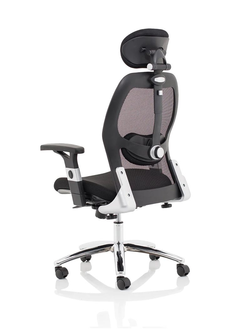 Arran High Mesh Back Black Executive Office Chair with Folding Arms back left side view