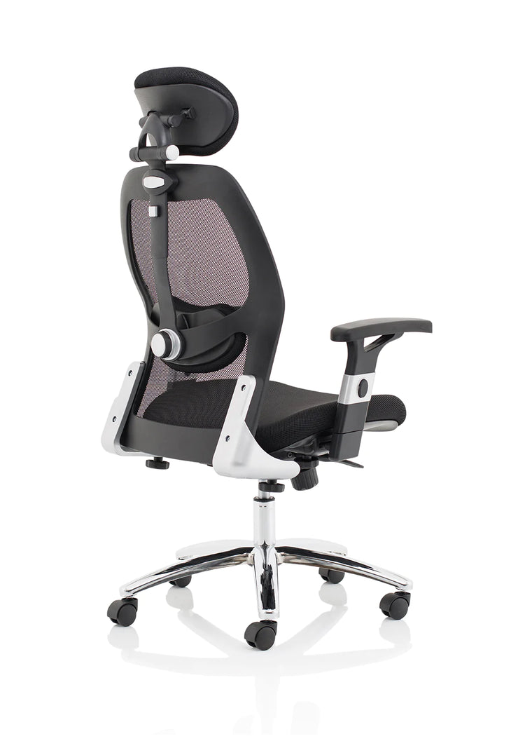 Arran High Mesh Back Black Executive Office Chair with Folding Arms back side view