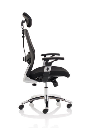 Arran High Mesh Back Black Executive Office Chair with Folding  arms right rms side view