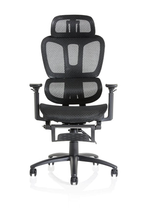 Front view of Corrie Mesh Office Chair in Black with lumbar support adjustable heigh and adjustable arms in Black