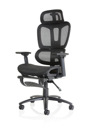 Front view of Corrie Mesh Office Chair in Black with lumbar support adjustable heigh and adjustable arms in Black