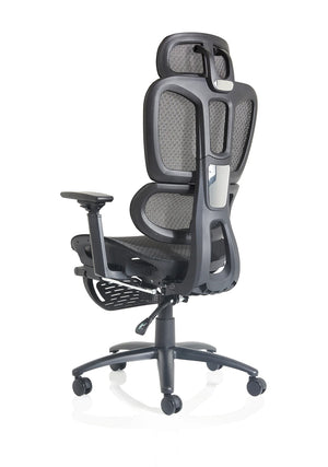 Back side view of Corrie Mesh Office Chair in Black with lumbar support adjustable heigh and adjustable arms in Black