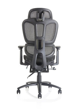 Back view of Corrie Mesh Office Chair in Black with lumbar support adjustable heigh and adjustable arms in Black