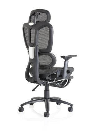 Back side view of Corrie Mesh Office Chair in Black with lumbar support adjustable heigh and adjustable arms in Black